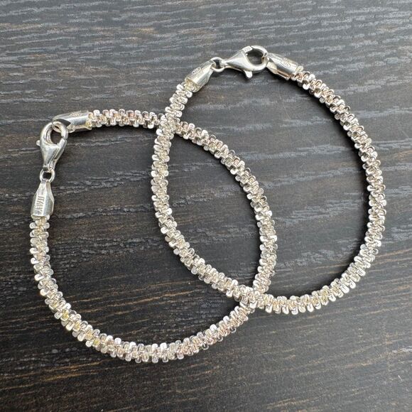 MILOR Sterling Silver Diamond Cut Margarita Chain 15" Necklace & 7" Bracelets - Picture 5 of 16